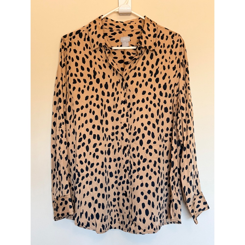 Chicos Animal Print Button Up Shirt Blouse Top Womens 12/14 Chicos 2